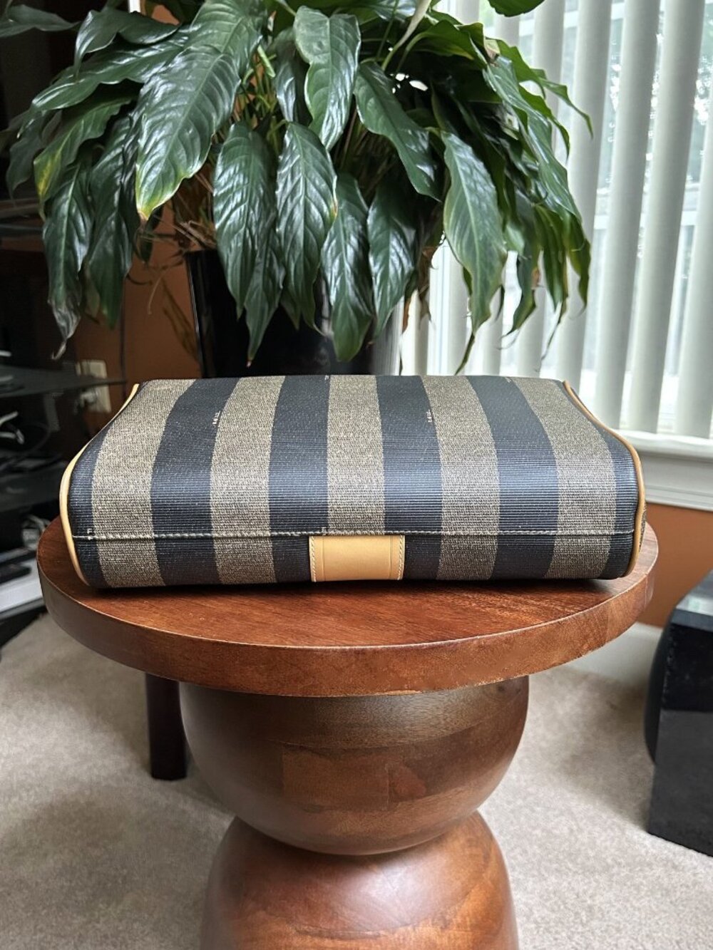 FENDI Pequin Stripe Shoulder Bag, Tobacco, Black, Natural Tan - Picture 7 of 13